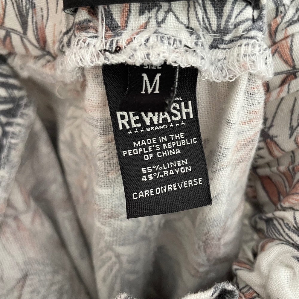 Rewash | Palm Print Linen Rayon Wide Leg Summer Flare Pants - Picture 9 of 10